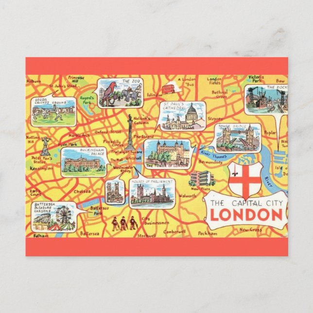 Farblich Illustrierte Karte von London England (Vorderseite)