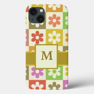 Farblich kontrollierte Retro-Blume Mit Monogramm Case-Mate iPhone Hülle