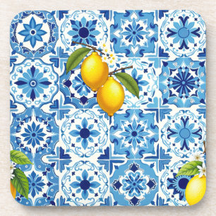 Farblich, mediterran, mosaik, blau, Zitrone, Getränkeuntersetzer
