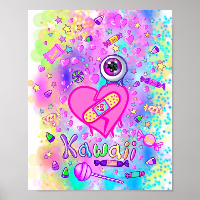 Farblich Niedlich I Liebe Kawaii Art Poster (Vorne)