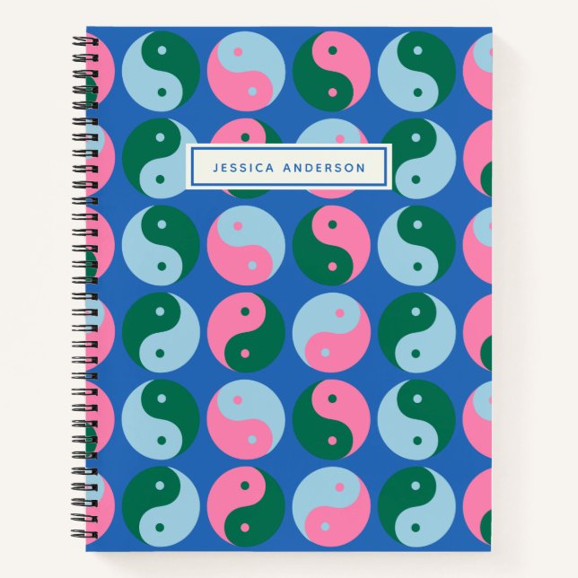 Farblich Niedlich Retro Yin Yang Blue Personalisie Notizbuch (Vorderseite)