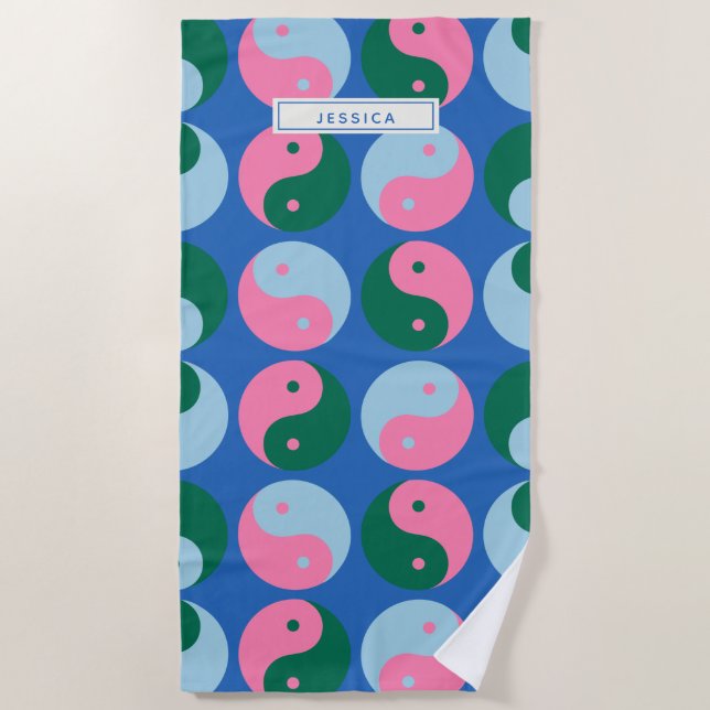 Farblich Niedlich Retro Yin Yang Blue Personalisie Strandtuch (Vorderseite)