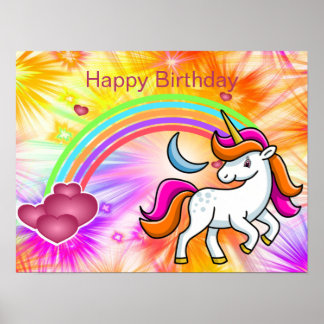 Farblich, Regenbogen, Einhorn, Feuerwerk, Geburtst Poster