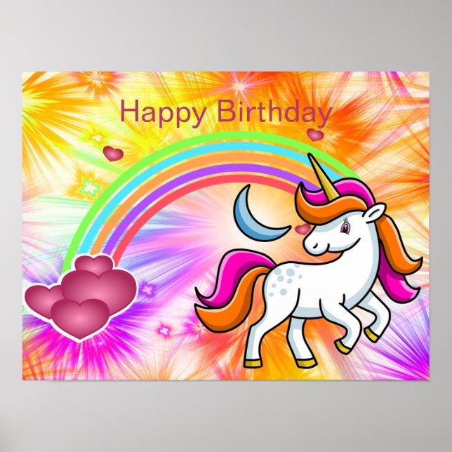 Farblich, Regenbogen, Einhorn, Feuerwerk, Geburtst Poster (Vorne)