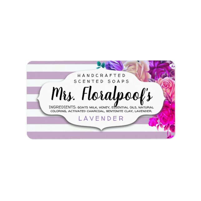 Farblich Vintage Blumenseife oder Parfümeretikette Adressaufkleber (Vorne)