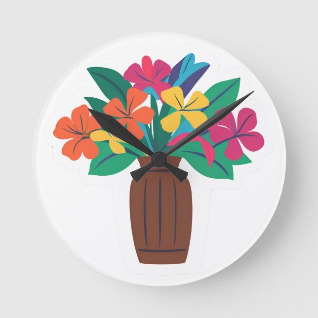 Farbliche Blume Runde Wanduhr (Vorderseite)