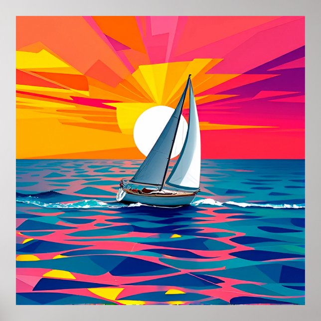Farbliche Illustration eines Segelbootes Poster (Vorne)