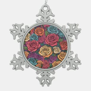 Farbliche Rose Schneeflocken Zinn-Ornament