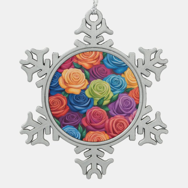 Farbliche Rose Schneeflocken Zinn-Ornament (Vorderseite)