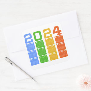 Farblicher Kalender 2024 Quadratischer Aufkleber
