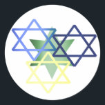 Farblicher Star von David Sticker<br><div class="desc">Stilvolle Hanukkah Umschlag Aufkleber Aufkleber,  mit großartig aussehenden Grafiken einer blauen,  gelben,  grünen Stars von David überlagern sich. Gut wie Umschlag Aufkleber für Ihre Hanukka-Karten oder Party Einladungen,  oder Gastgeschenke für die Kinder.</div>
