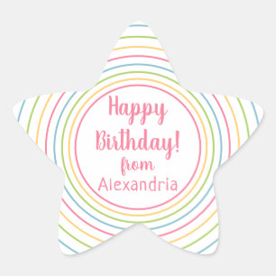 Farbliches Happy Birthday von name Pastellrosa Stern-Aufkleber