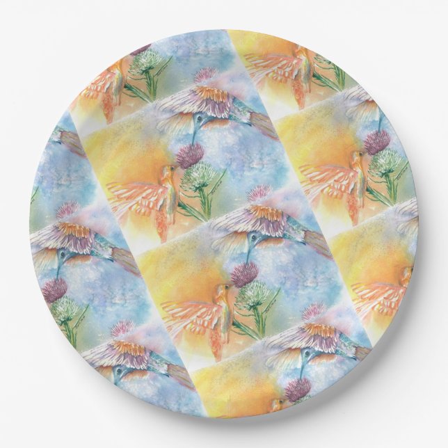 FARBLICHES HUMMISCHBIRDS-PARTY PAPPTELLER (Vorderseite)