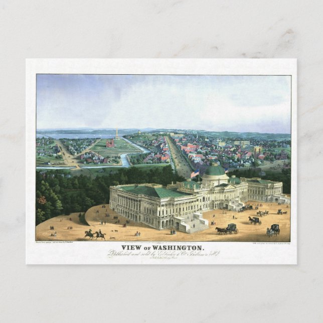 FarbLithograph 1852 - View of Washington Postkarte (Vorderseite)