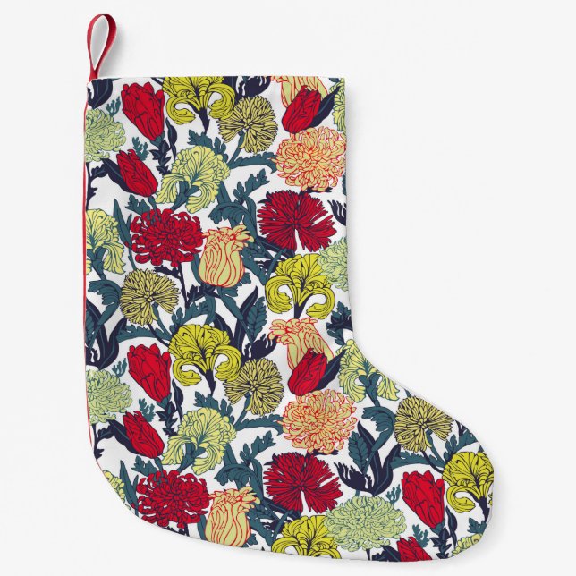 Farblose Blume Muster auf weißem Hintergrund Kleiner Weihnachtsstrumpf (Vorderseite)