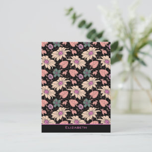 Farblose, nahtlose Blumenmuster, personalisierter Postkarte