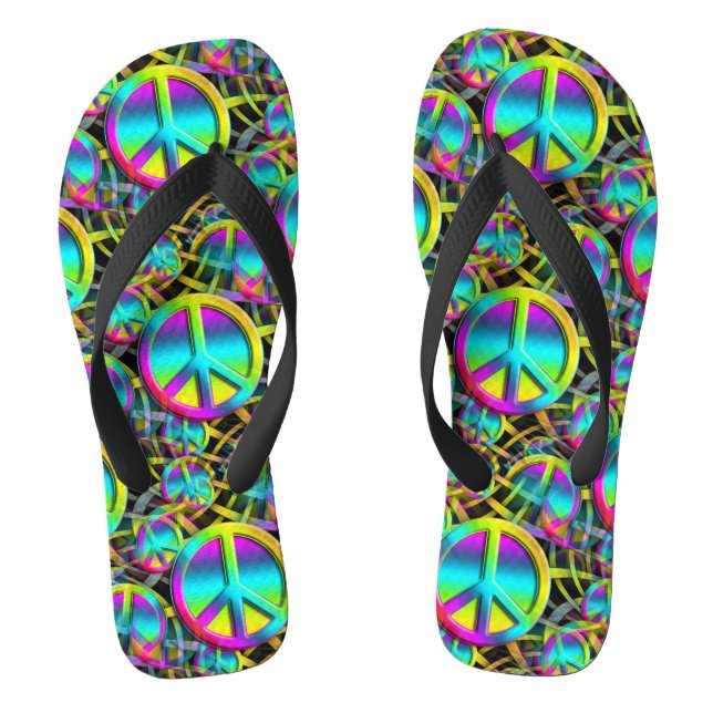 Farbloses PEACE-nahtloses Muster + Ihre Ideen Flip Flops (Fußbett)