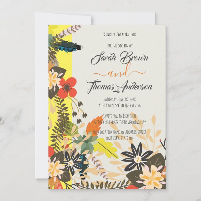 FARBLOW YELLOW BOHO FLORAL EINLADUNG (Vorderseite)