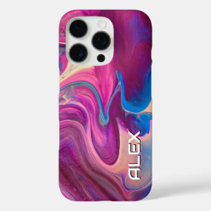 Farbmarmoreffekt - Rosa, Blau und Creme Swirl iPhone 16 Pro Hülle