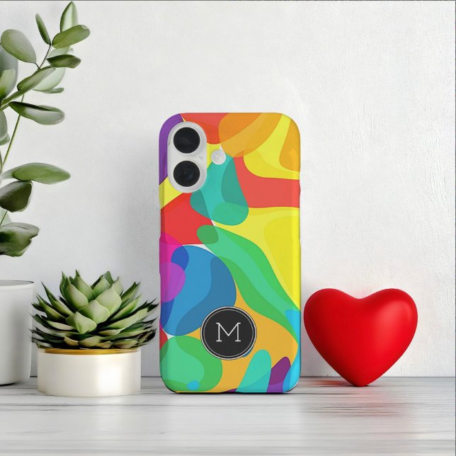 Farbmonogramm-Muster für leuchtende Zirkusfarben iPhone 16 Hülle (Von Creator hochgeladen)
