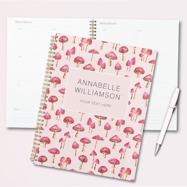 Farbmuskelpilzmuster Planer (Pink mushroom woodland forest customized personal planner)