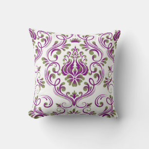 Farbmuster Grün und Lila Damask Floral Kissen