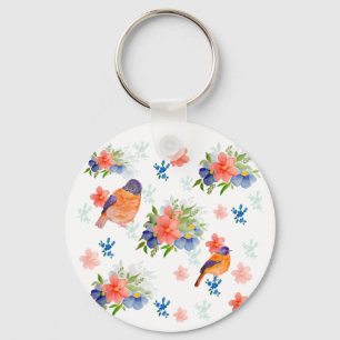 Farbmuster mit Vögeln und Blume Schlüsselanhänger