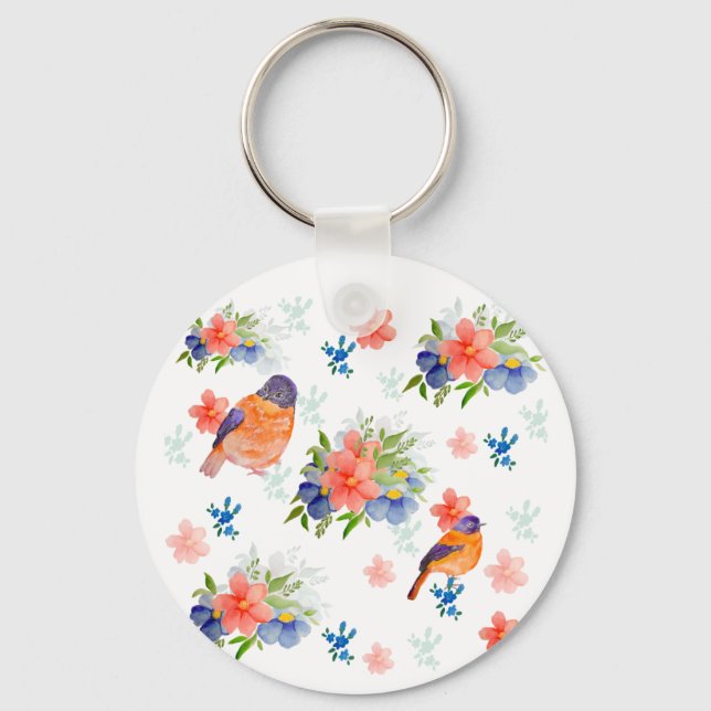 Farbmuster mit Vögeln und Blume Schlüsselanhänger (Vorderseite)