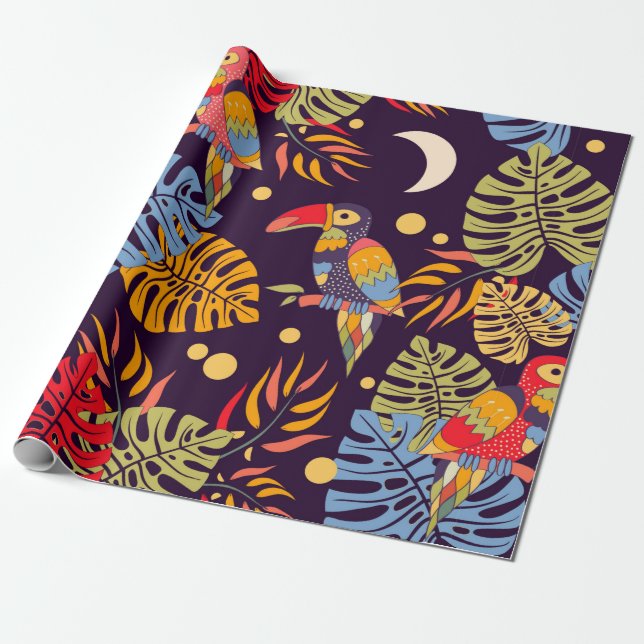 Farbnahtlos, exotische Vögel und Pflanze Geschenkpapier (Ungerollt)