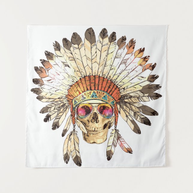 Farbnativer Amerikanische Ureinwohner mit Handzeic Wandteppich (Vorderseite)