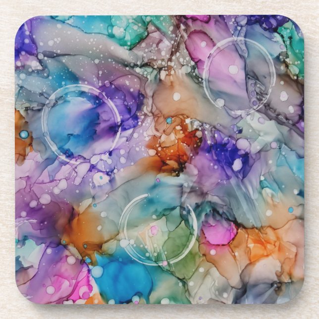 Farborange, lila, rosa, blaue abstrakte Kunst Getränkeuntersetzer (Vorderseite)