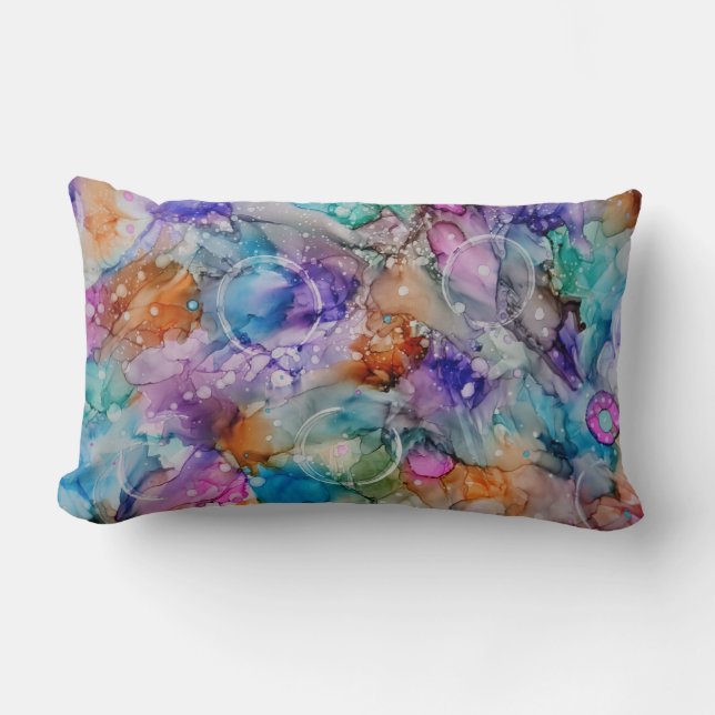Farborange, lila, rosa, blaue abstrakte Kunst Lendenkissen (Vorderseite)