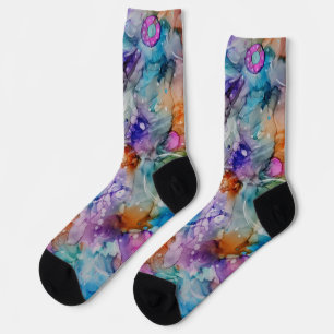Farborange, lila, rosa, blaue abstrakte Kunst Socken