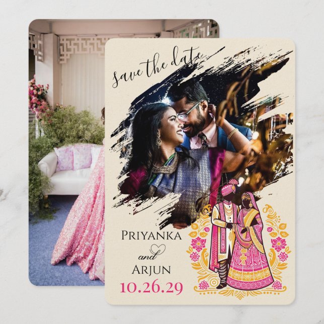 Farbpaar aus Indien Save The Date (Vorne/Hinten)