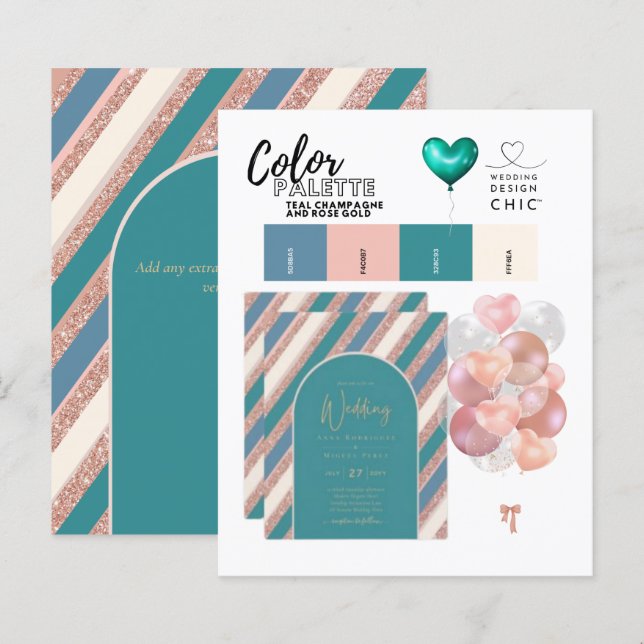 Farbpalette Aquamarin Champagne Rose Gold Hochzeit (Vorne/Hinten)