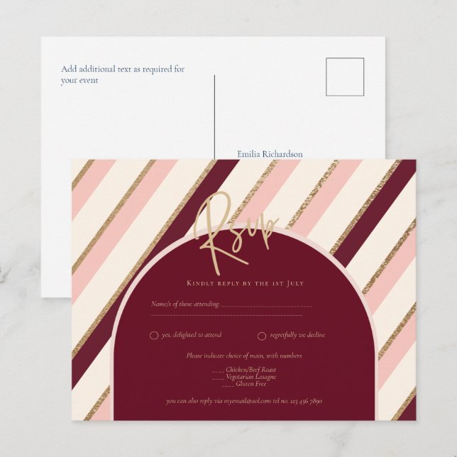 Farbpalette Burgundy Pink Gold Hochzeit Postkarte (Vorne/Hinten)
