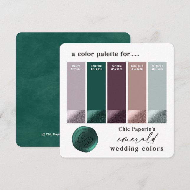 Farbpalette der Lila Rose, grün, goldfarben Einladung (Vorne/Hinten)