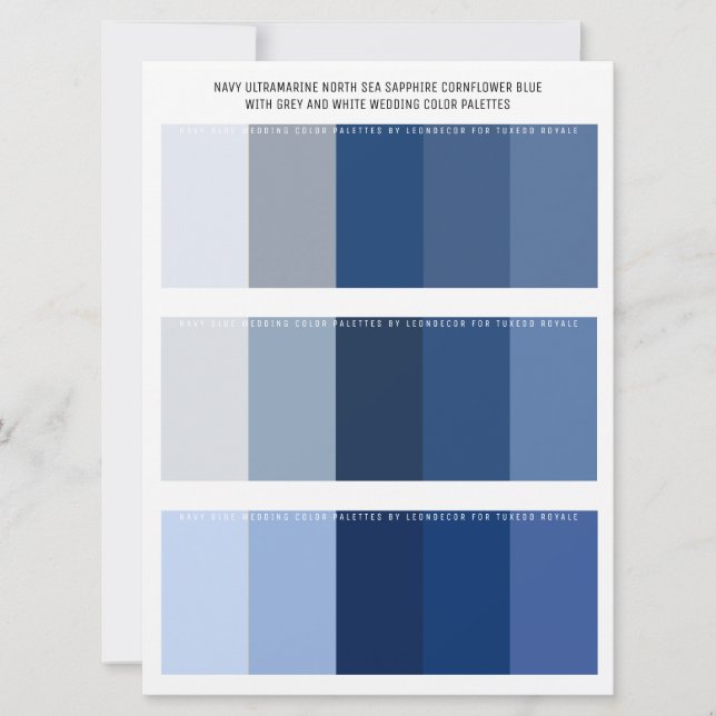 Farbpalette für Hochzeitsgrade in Blau und Grau (Vorderseite)