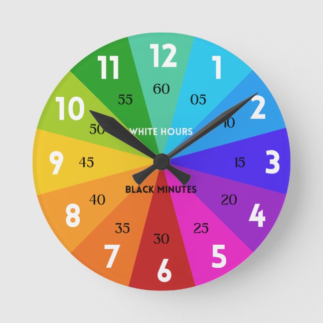 Farbpalette Rainbow Fett Erfahren Sie mehr über Ze Runde Wanduhr (Vorderseite)