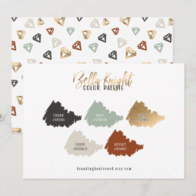 Farbpalettenkarte Burnt Sienna Green Beige & Gold Einladung (Vorne/Hinten)