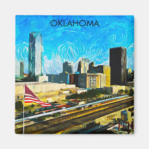 Farbpanorama der Skyline von Oklahoma City Magnet