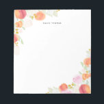 Farbpfirsiche floraler Personalisierter Notepad Notizblock<br><div class="desc">Maßgeschneidertes Notizbuch mit Aquarellbildern von Pfirsichen, Pfannenbäumen, Eukalyptus und anderen Blüten- und Blattakzenten. Das wird ein perfekter weiblicher Akzent für Ihr Büro sein.</div>
