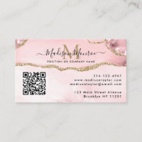 Farbpinke, goldenes Logo, QR-Code, Monogramm