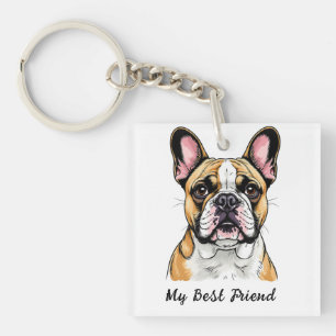Farbporträt einer französischen Bulldogge Schlüsselanhänger