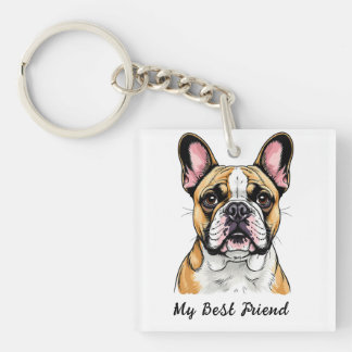 Farbporträt einer französischen Bulldogge Schlüsselanhänger