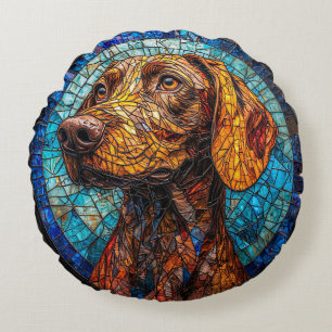 Farbporträt eines Hundes in Buntglas Rundes Kissen