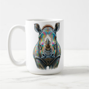 Farbporträt eines Nashorns, lebendige Wildtierdars Kaffeetasse