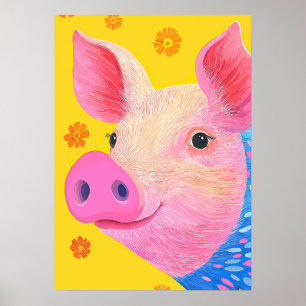 Farbporträt eines Schweins Poster
