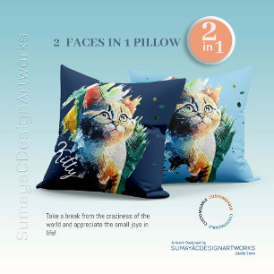 Farbporträt Wasserfarben Katze 2 in 1 Kissen