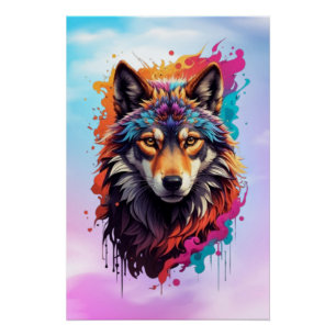 Farbporträt Wolf Abstract Animal Art-87694 Poster